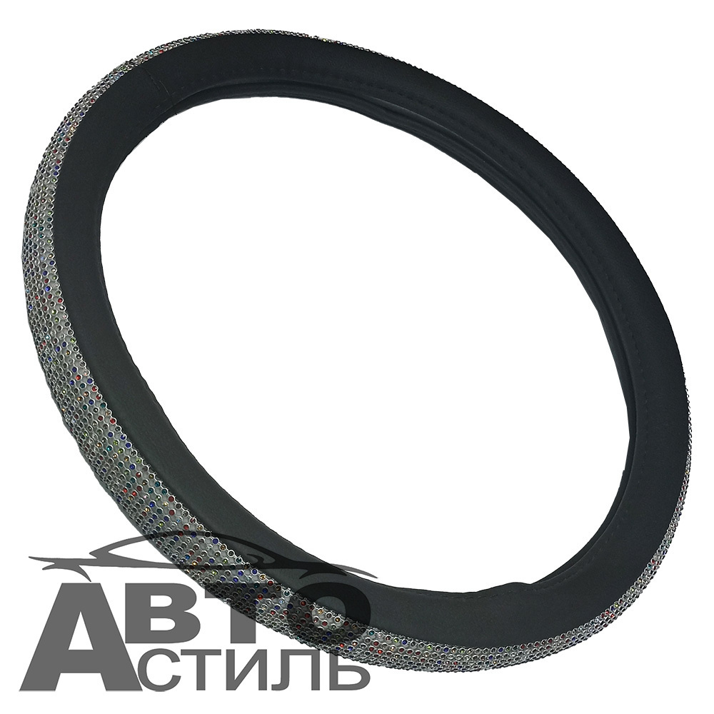 Оплетка на руль круглая Coolpart DIAMOND 50 (37*38) к/з черный/цветной СТРАЗЫ A268BL-CL