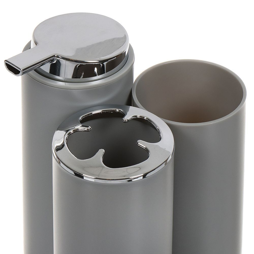 Набор для ванной 4 пр, Аника, сер, пластик, стак,подс д/зуб щет,дозат д/мыла,мыл-ца, Y9-078