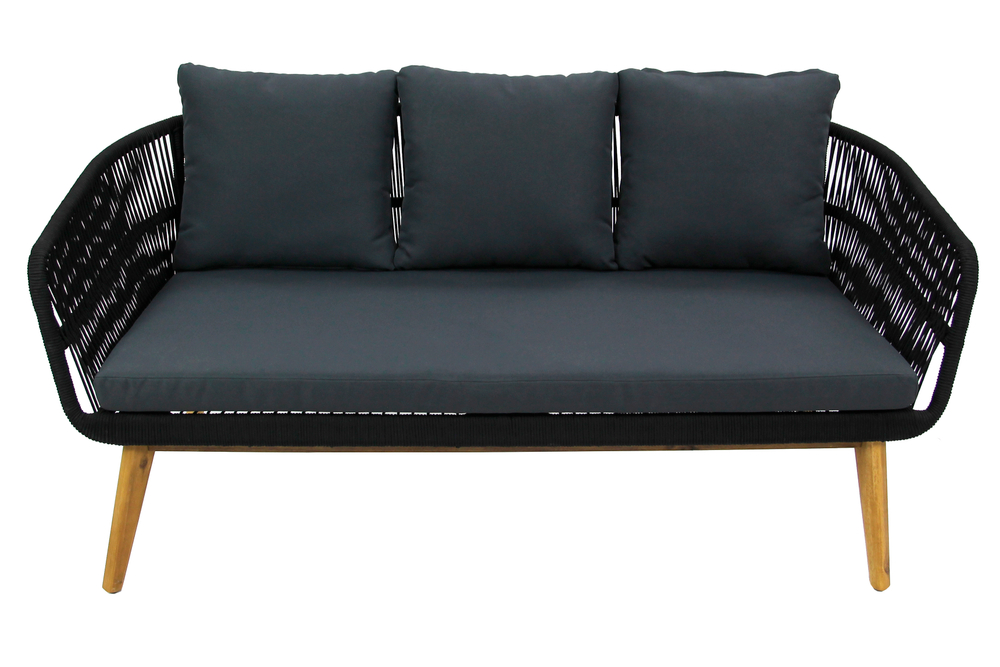 Набор мебели Камелия арт.GS002 черный, серый 1 уп. (стол+2кресла+диван, веревки черные, подушки серые) "Garden story"