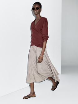 Massimo Dutti Расклешенная юбка миди в полоску, серый