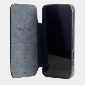 Чехол-книжка кожаная для iPhone 16 Pro Max, теленок синего цвета