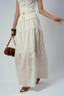 Юбка из хлопка ярусная в мелкий цветочек в макси длине