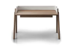 Стол письменный Basic 140*60 см (натуральный дуб, молочный экокожа)