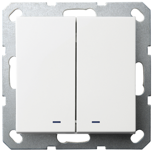 Выключатель двухклавишный со светодиодами 10A 250V~ с накладкой, цвет белый глянцевый