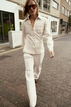 ZARA БРЮКИ BOOTCUT С ОТДЕЛОЧНОЙ СТРОЧКОЙ, ЭКРЮ