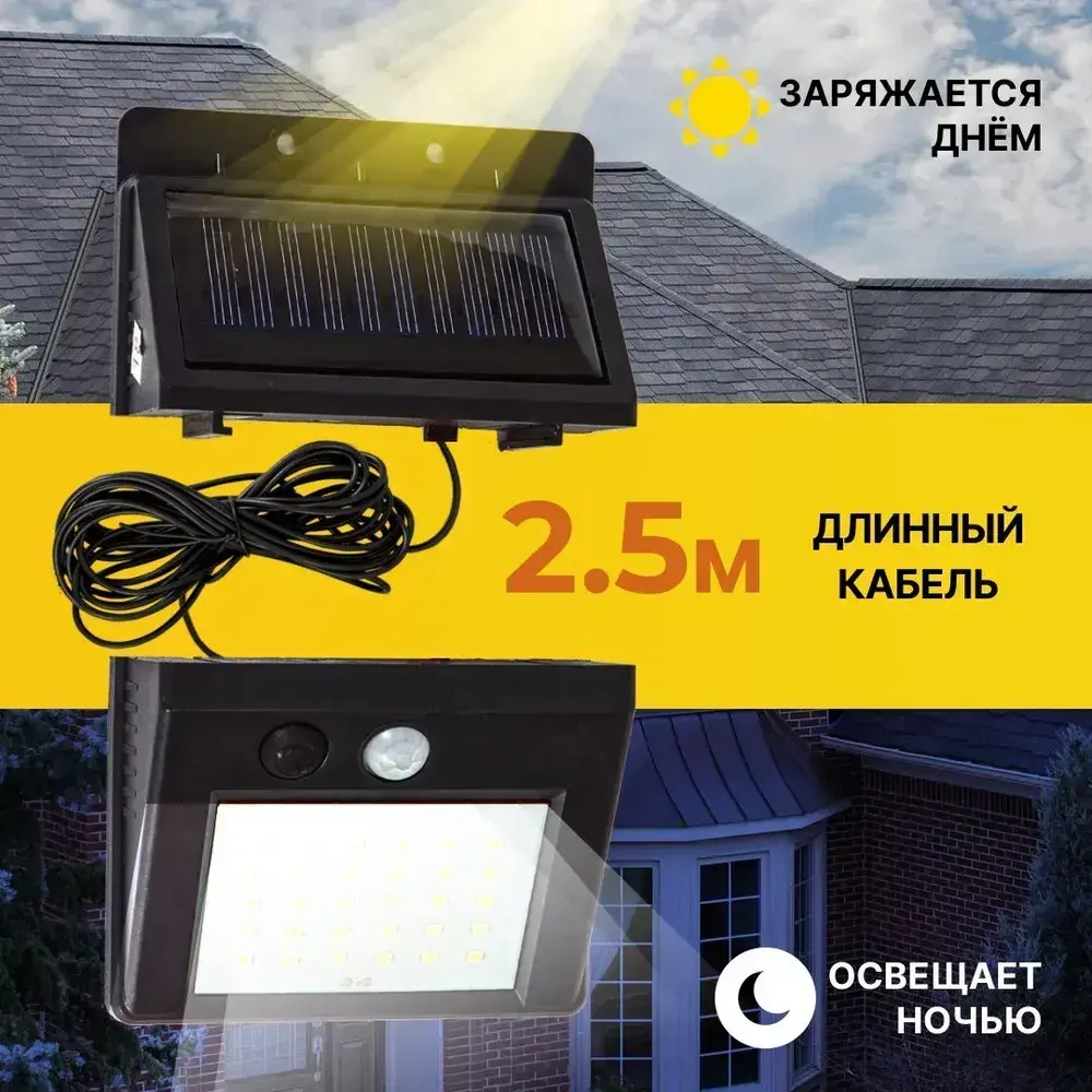 Светодиодный уличный прожектор на солнечных батареях и датчиком движения GLANZEN FAD-0003-4-solar