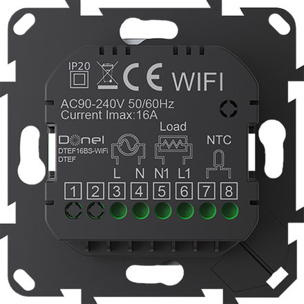 Термостат с датчиком пола программируемый через приложение,  с Wi-Fi,  16A,  размер накладки 55х55мм,  цвет стекло черное