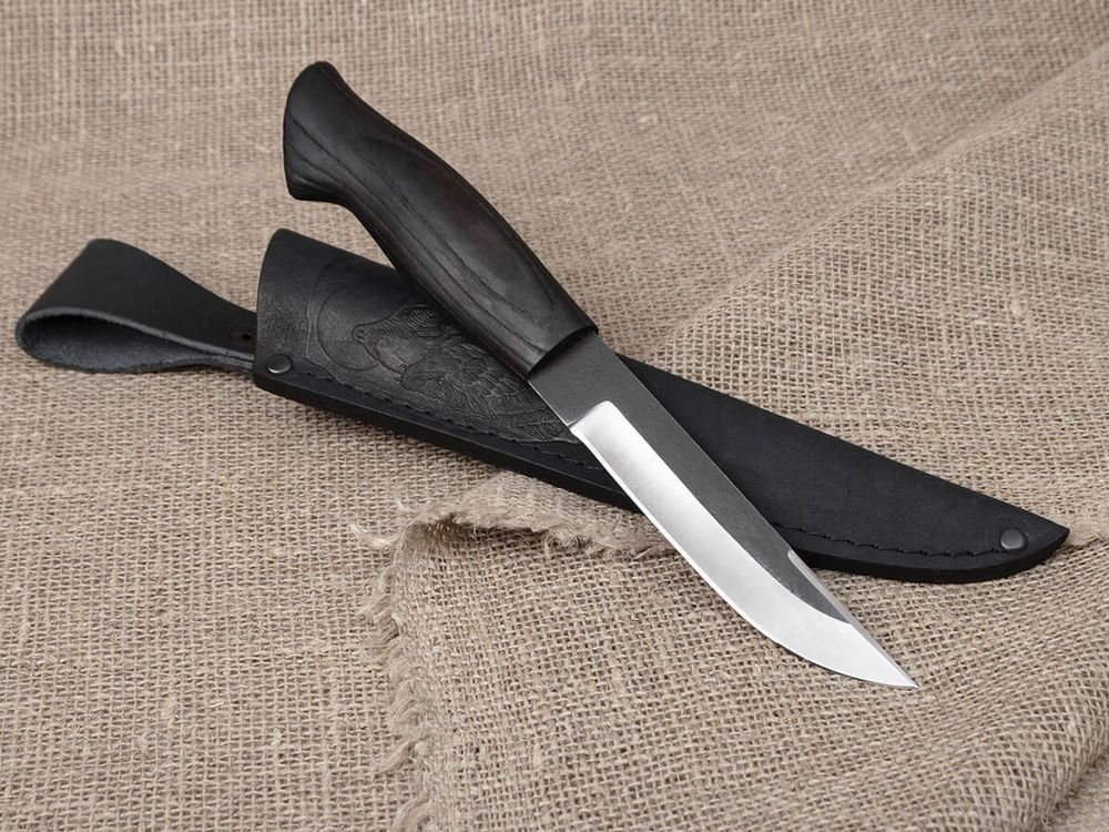 Финский нож Леуку, сталь Х12МФ, рукоять черный мореный ясень