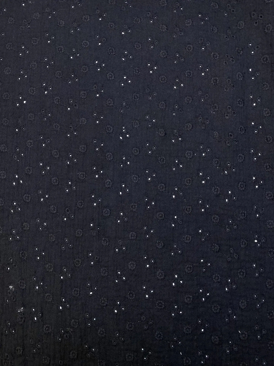 Муслин с вышивкой мелкие цветы, черный DC04088-11