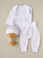 Набор из боди, штанишек и шапочки "Лесные звери", Белый