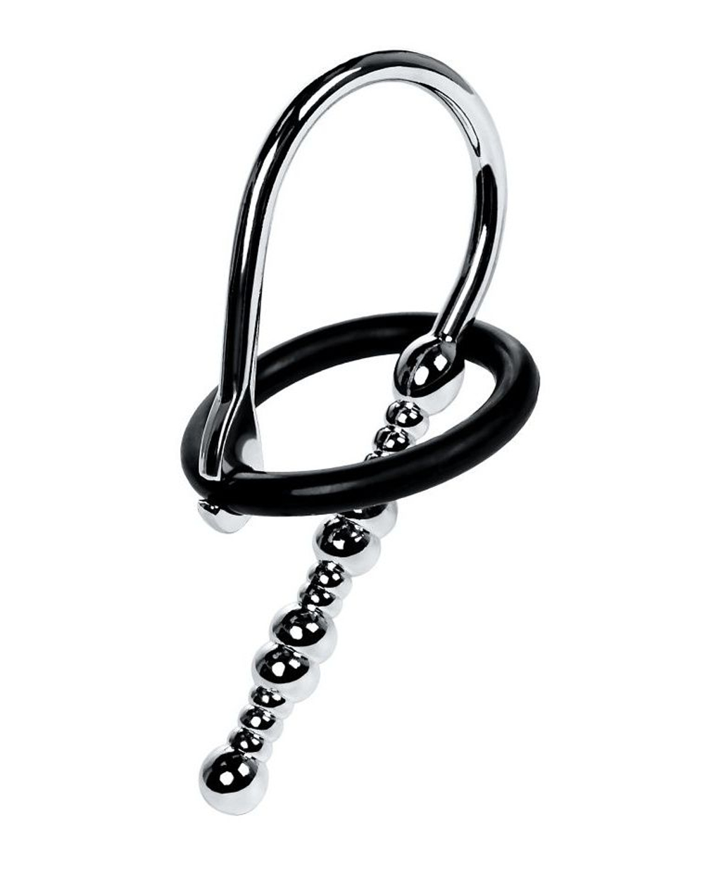 Серебристый уретральный плаг-бусины TOYFA Metal с мягким фиксириющим кольцом (Цвет: серебристый)