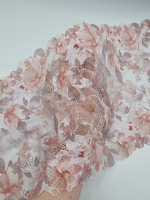 Кружево эластичное пудра/мультиколор К757 (Таиланд)