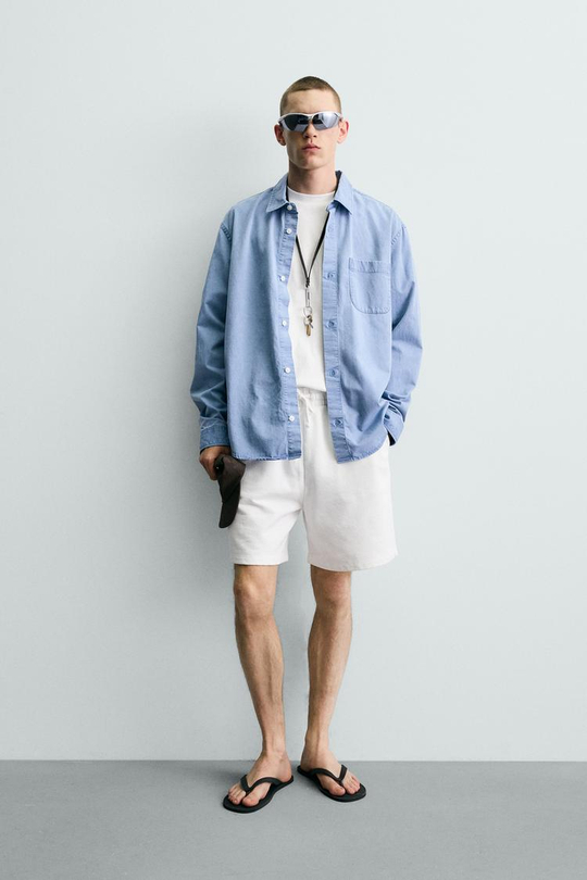 ZARA БАЗОВЫЕ ШОРТЫ-ДЖОГГЕРЫ С ЭФФЕКТОМ ПОТЕРТОСТИ, БЕЛЫЙ