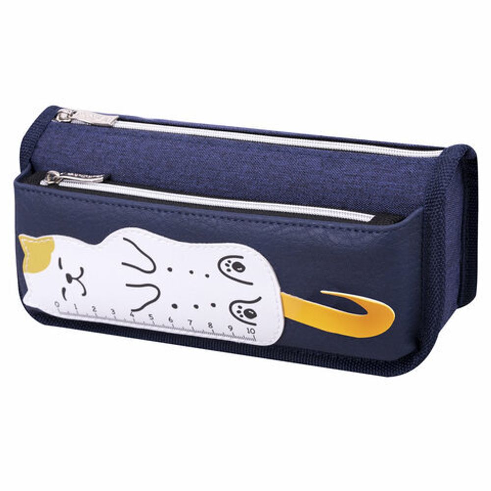 Пенал мягкий ЮНЛАНДИЯ, 2 отделения, полиэстер, "Cats rule", синий, 21х9х6 см, 271576