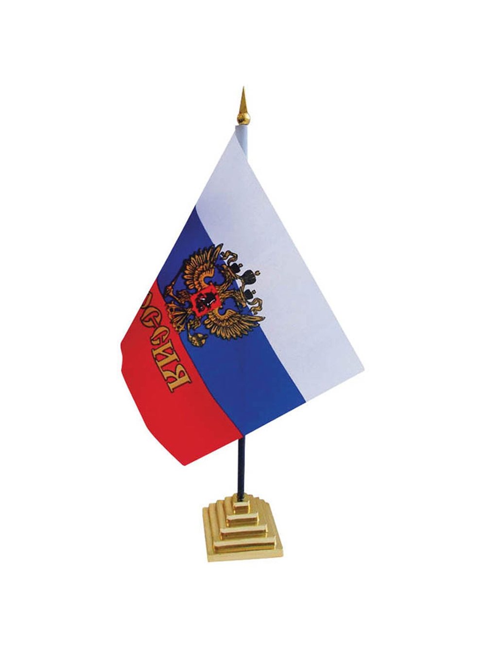 Флаг настольный Россия с гербом пластиковая подставка (FL-3094)