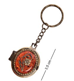 AM-2860 Брелок «Медальон Цветок» (латунь, янтарь)