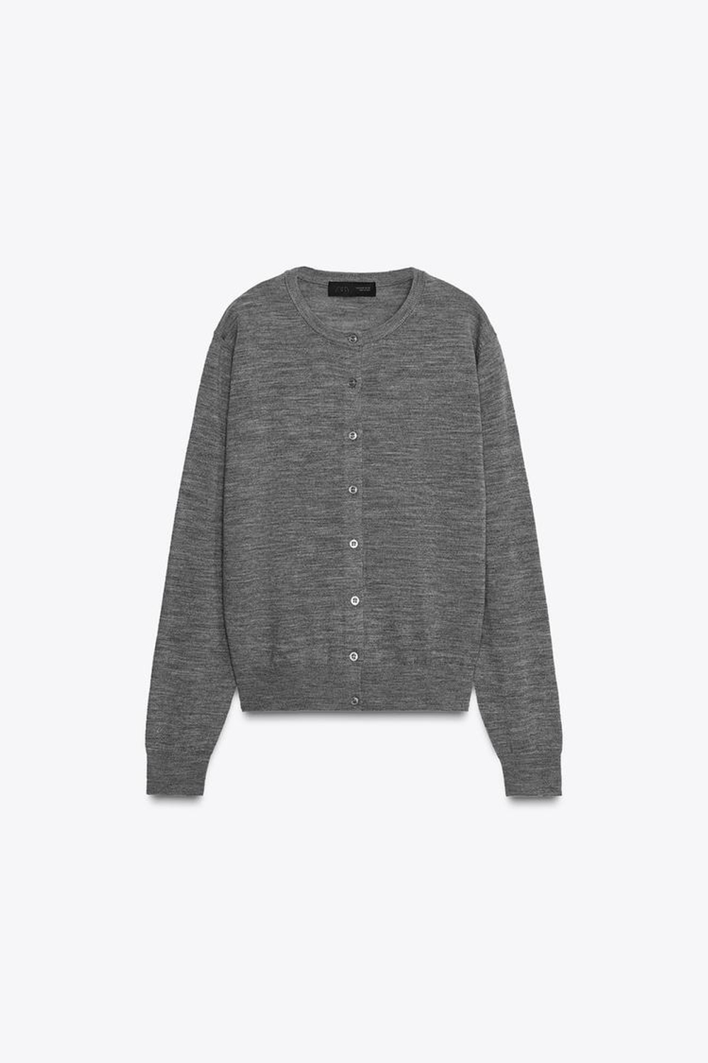 ZARA КАРДИГАН ИЗ 100% ШЕРСТИ, ГЛАДКАЯ ВЯЗКА, СЕРЫЙ МЕЛАНЖ