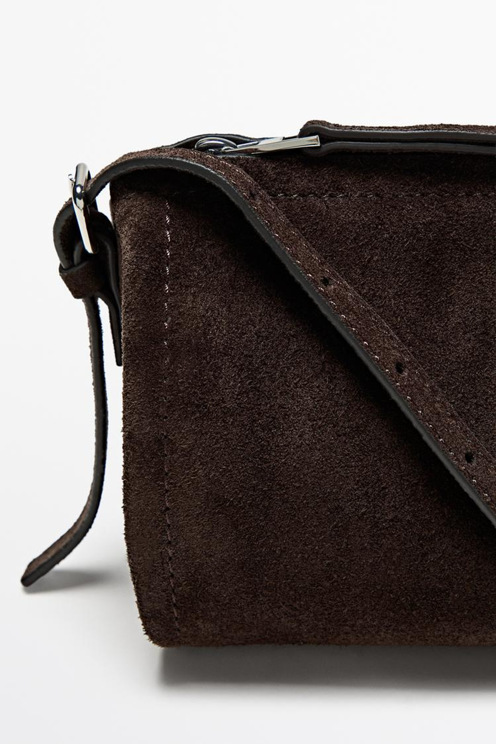 Massimo Dutti Сумка через плечо из натуральной замши, шоколадный