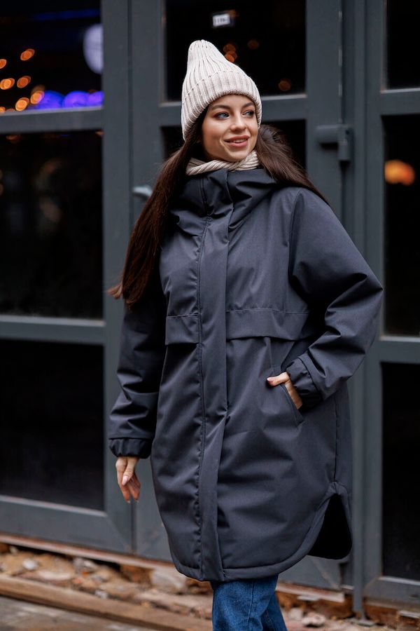 Парка Утепленная женская антрацит - фото 10