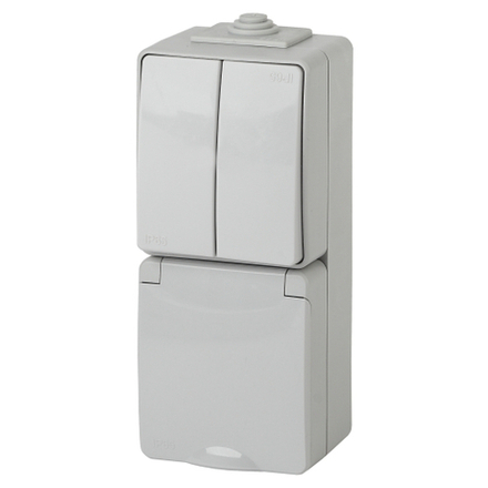 Блок розетка с выключателем ЭРА Эксперт 11-7608-03 двойным IP65 16A-10AX-250В ОУ серый