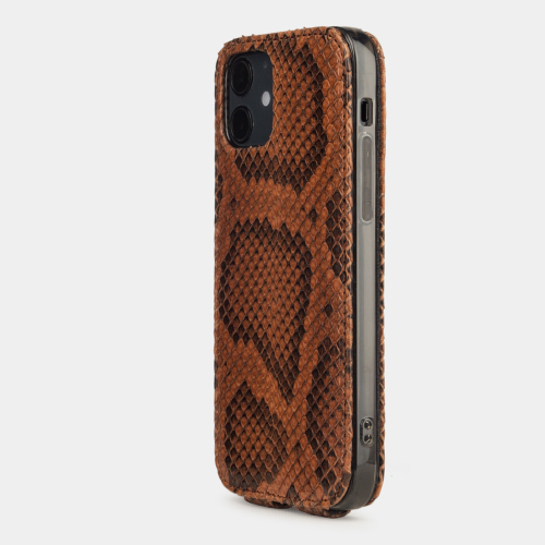 Чехол для iPhone 12 Mini из натуральной кожи питона, цвета Коньяк