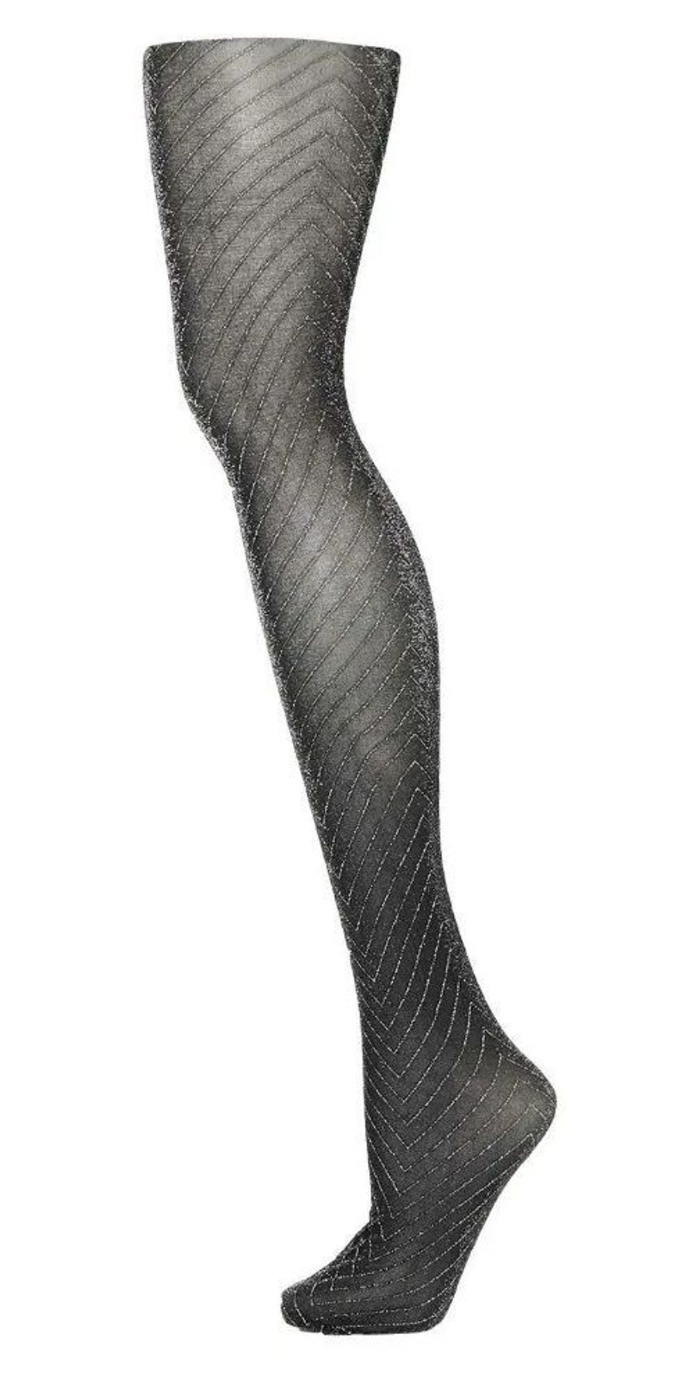 Блестящие колготки с серебристым рисунком в елочку (Размер: 40-44) (Цвет: серый)