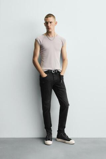 ZARA ДЖИНСЫ SKINNY FIT С РАЗРЕЗАМИ, УГОЛЬНЫЙ