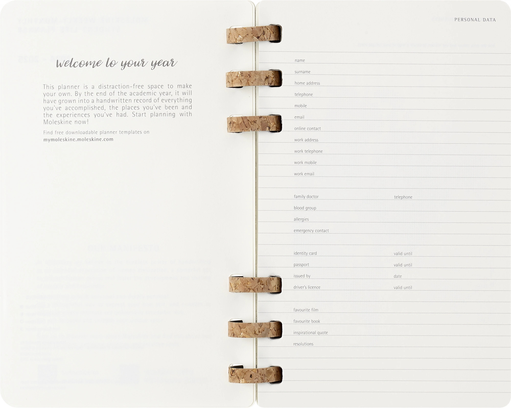 Еженедельник Moleskine SPIRAL Large 130х210мм PP 200стр спираль пробковая черный (DSSPB12MWH3)