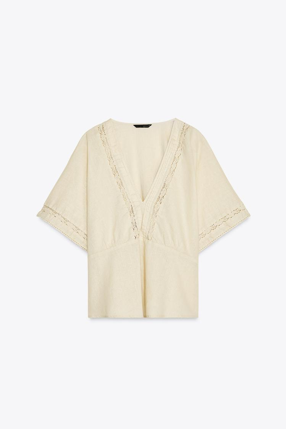 ZARA ТОП ИЗ СМЕСОВОГО ЛЬНА С КРУЖЕВОМ, ПЕСОЧНЫЙ