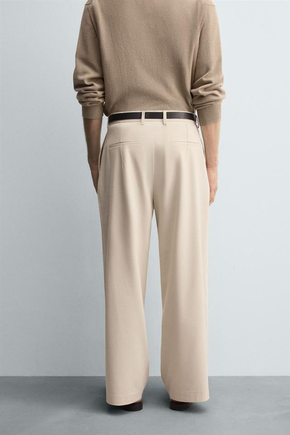 ZARA БРЮКИ WIDE FIT СО СКЛАДКАМИ, БЕЖЕВЫЙ