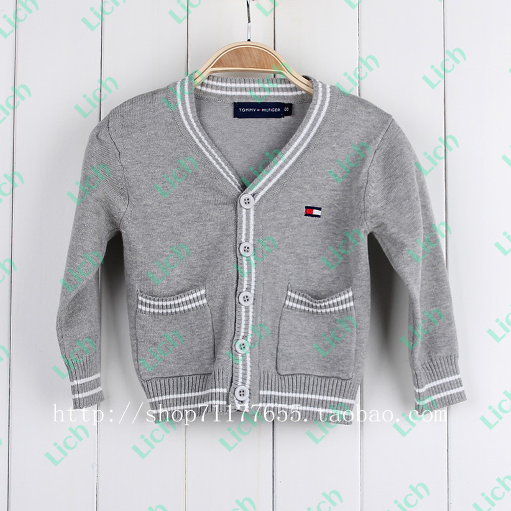 Кардиган однотонный с карманами и окантовкой в полоску