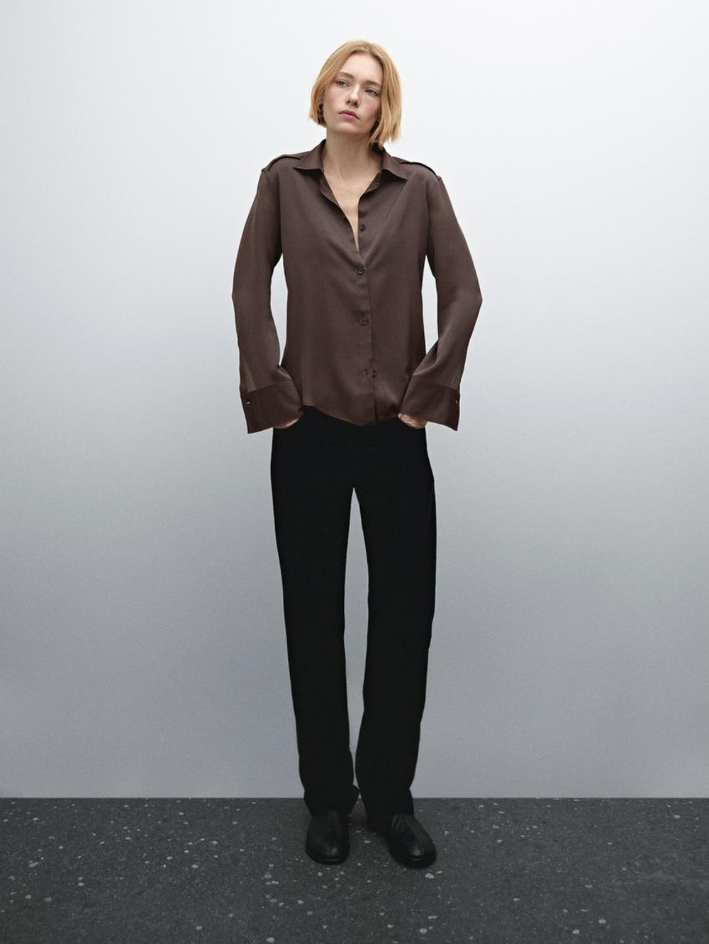 Massimo Dutti Рубашка из струящегося атласа, темно-гранатовый