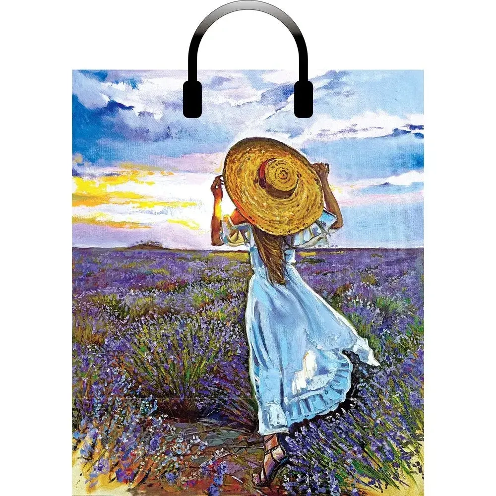 Пакет ПЭ с пластмассовыми ручками 38+3см(Лавандовое поле) Артпл (комплект 10 шт)