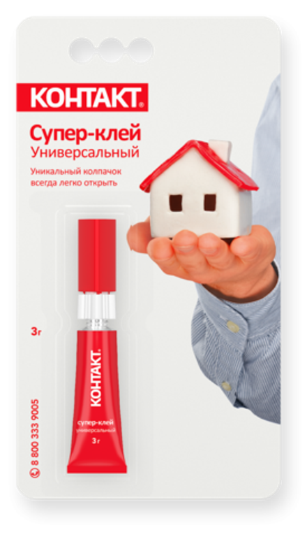 Универсальный супер-клей КОНТАКТ 3г. (12шт)