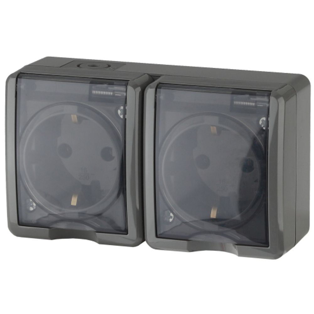 11-2403-03 ЭРА Розетка 2х2P+E IP54, 16A-250В, ОУ, Эра Эксперт, серый | Эра Эксперт