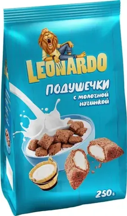 Завтрак готовый LEONARDO Подушечки с молочной начинкой (Пак) 250г