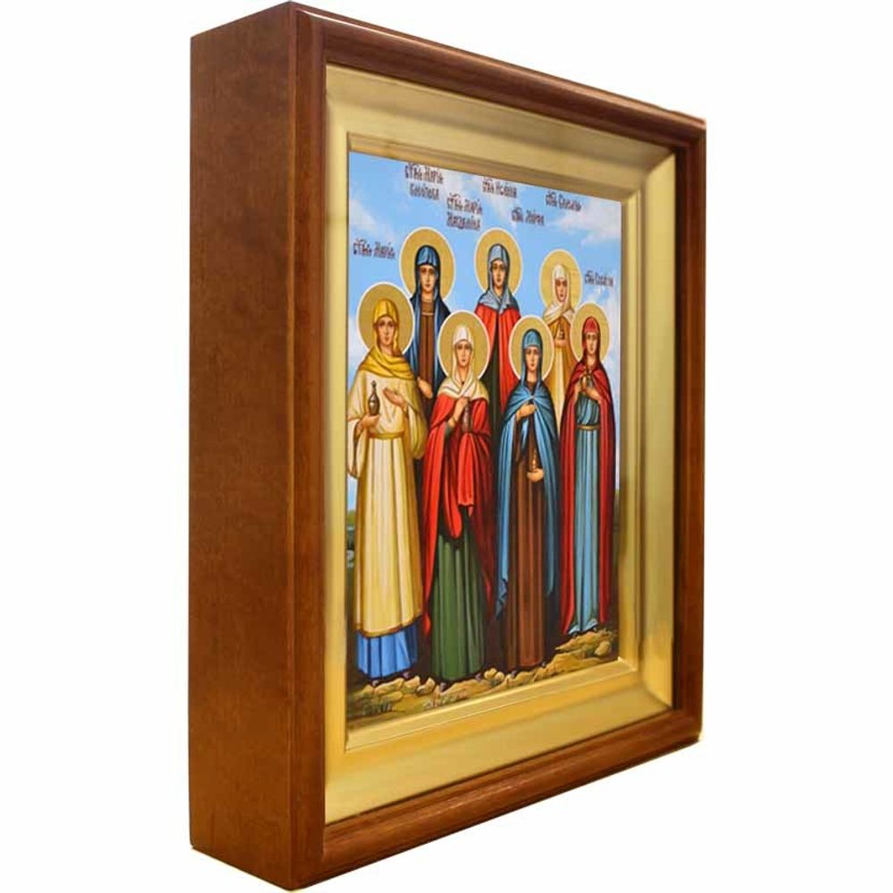 Жены Мироносицы. Рукописная икона на живописном фоне.