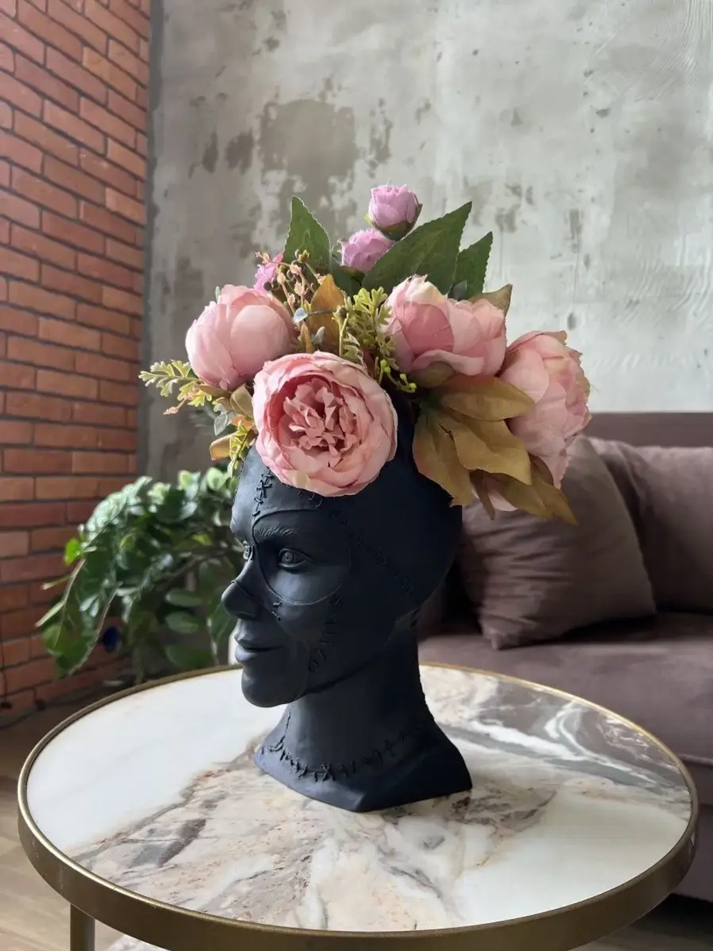 Кашпо Кошка Гипсовая голова Ваза скульптура горшок