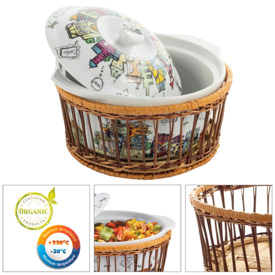 Кастрюля керамическая 2,5 л. с крышкой Kamille KM-6302 (27х24х13 см) в ротанговой корзинке