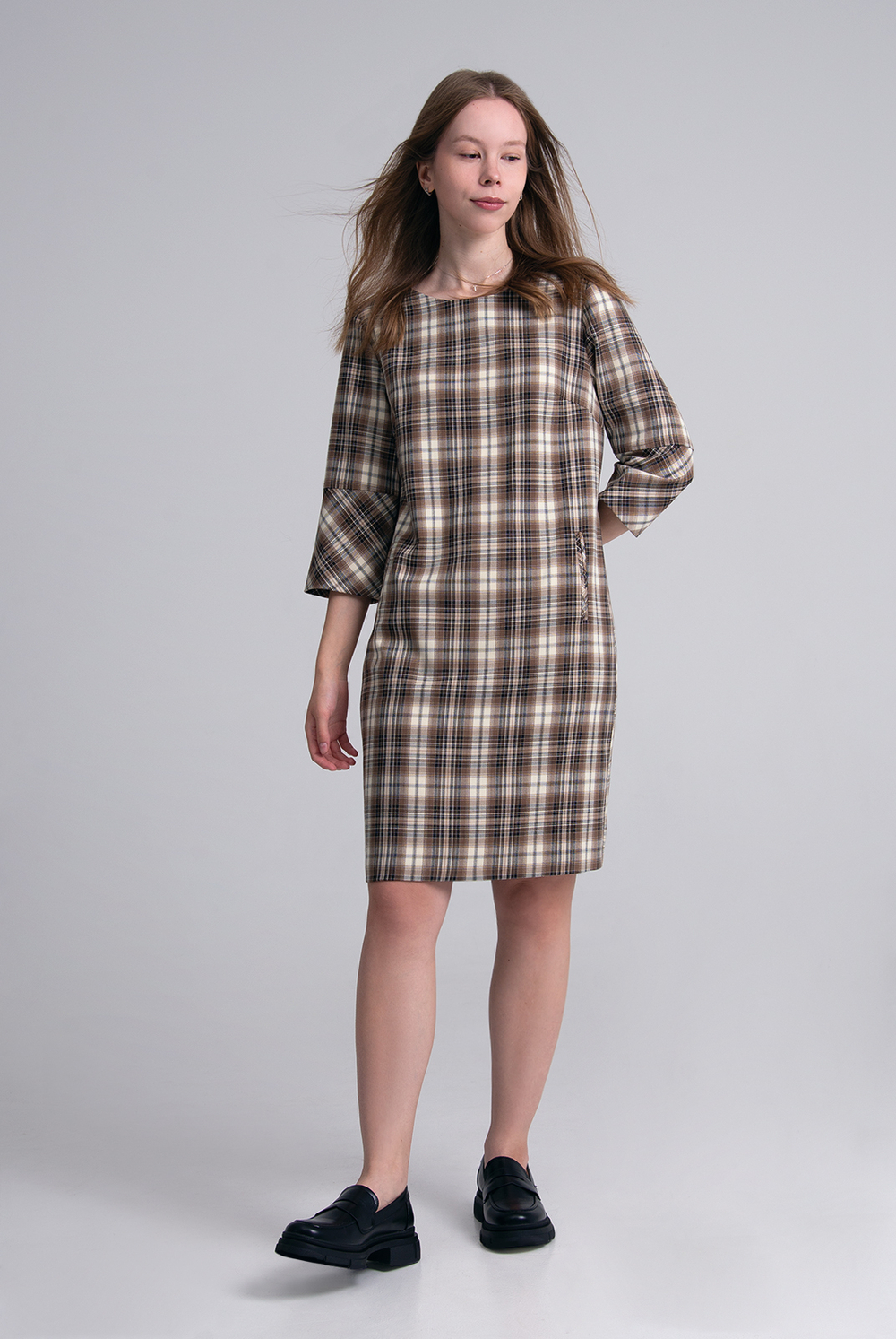 Платье женское 1390Аг, клетка беж #406Кбе051390Аг