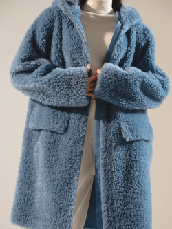 Шуба из 100% шерсти мериноса, синяя, Severina