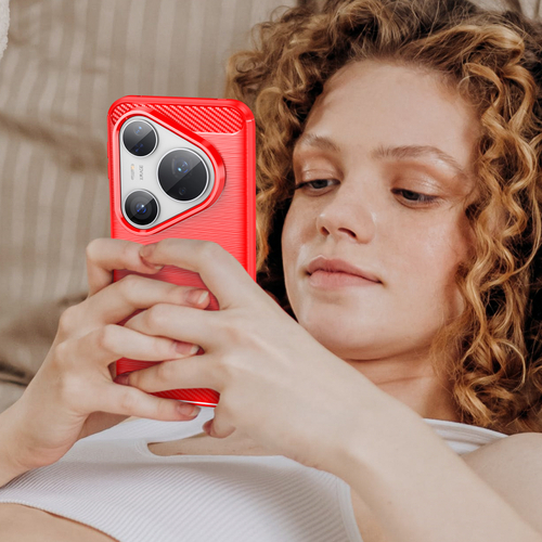 Мягкий защитный чехол красного цвета для Huawei Pura 80 Pro, 80 Pro+ и 80 Ultra, серия Carbon (дизайн в стиле карбон)