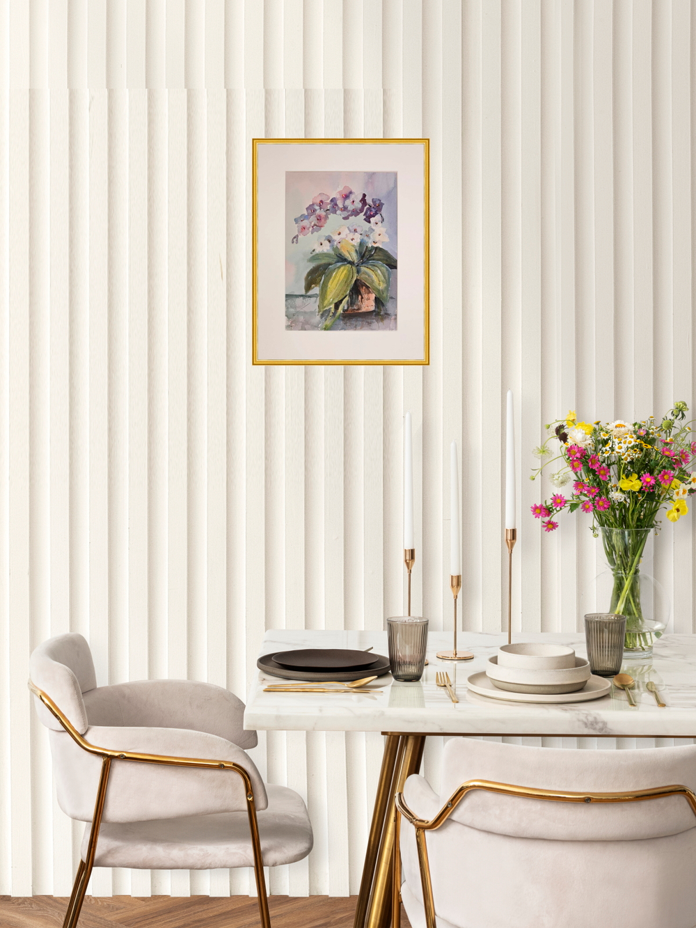 Картина авторская акварельная в паспарту 30х40 см на стену для интерьера "Фаленопсис"