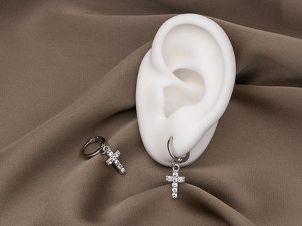 Серьги-Кольца с подвеской (крестик) 27мм