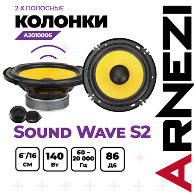Колонки ARNEZI Sound Wave S2, 16 см 2-х компонентные, 4шт, 16 см (6 дюйм.), Max Вт ARNEZI A2010006
