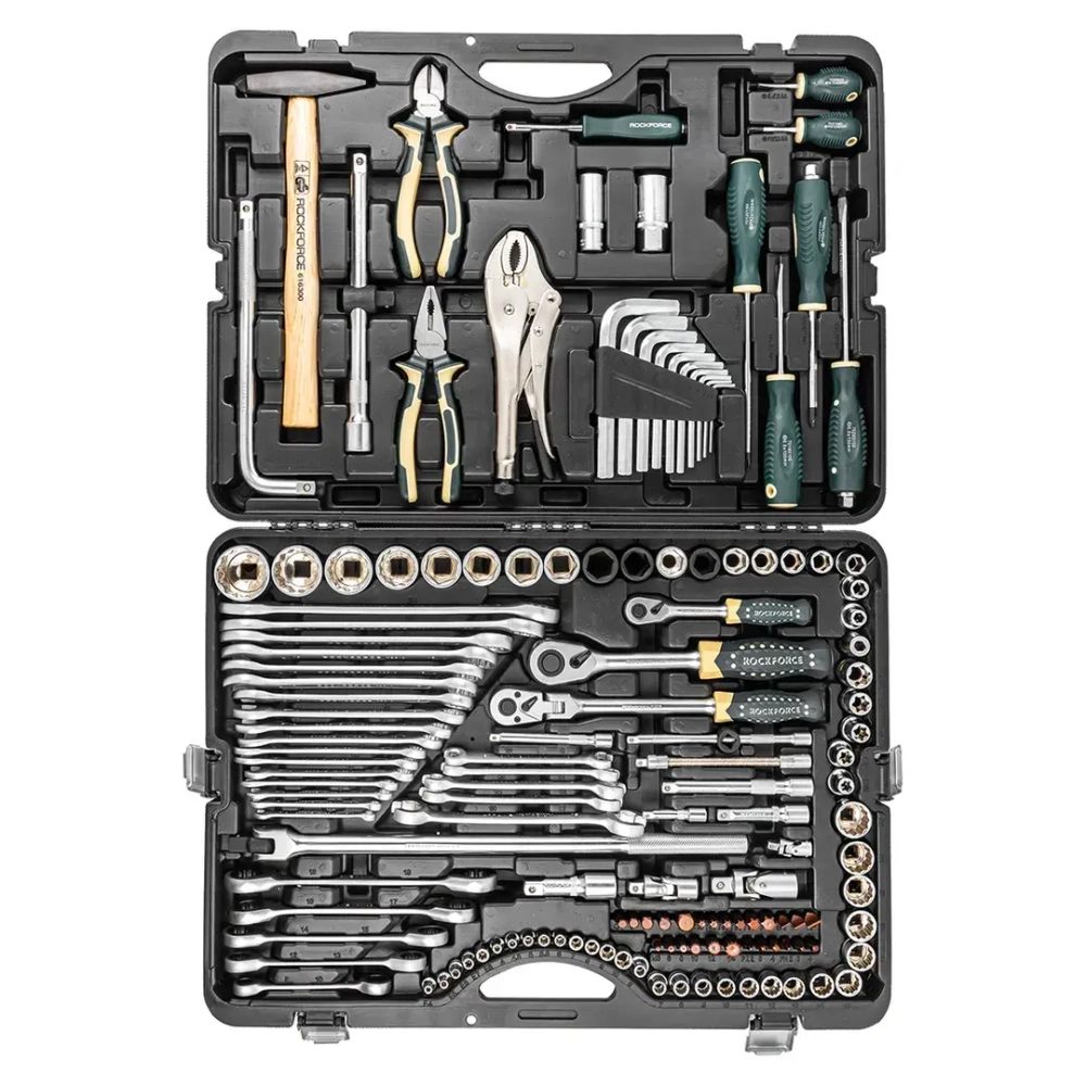 Набор инструментов 142+6пр. 1/4''3/8''1/2''(6-гран.)(4-36мм, 27,30,32,36-12гр.)+(ключи трещоточные:8х10,12х13,14х15,16х17,18х19мм, бокорезы-7'') RockForce##Rock FORCE RF-41421-5 PREMIUM