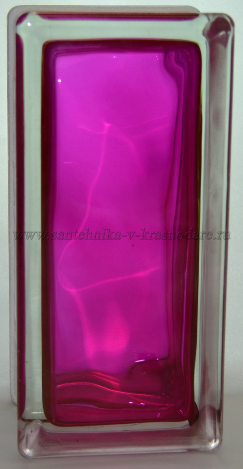 Стеклоблок половинка малиновый окрашенный изнутри  Vitrablok  19х9х8см.