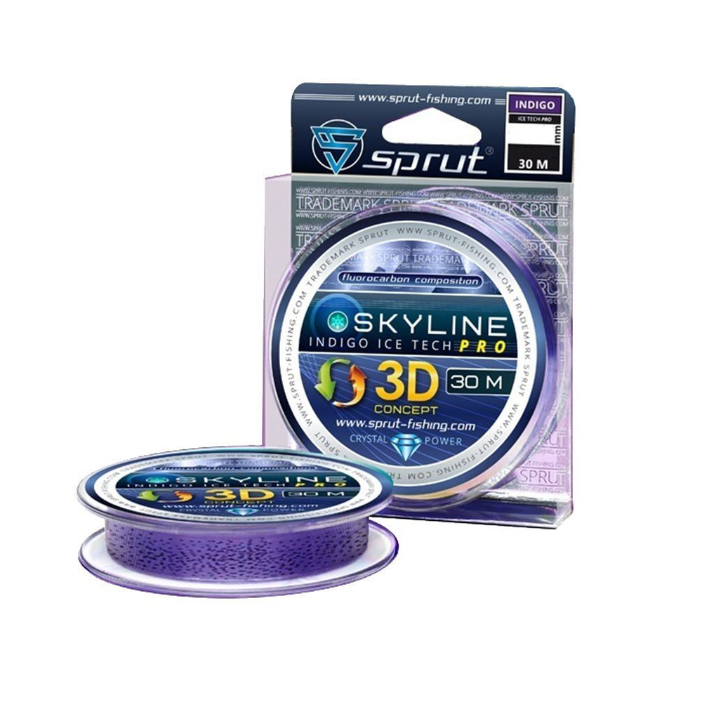 Леска для зимней рыбалки Sprut SKYLINE 3D IceTech PRO Cyan (0,125mm/30m), 1 штука