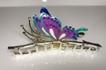 Заколка-краб "Бабочка" со стразами.Разноцветная. Синяя .Усиленная.