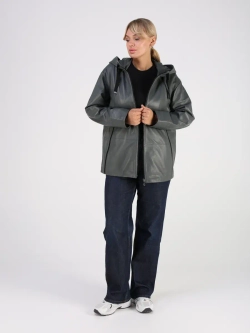 Кожаная куртка демисезонная с капюшоном